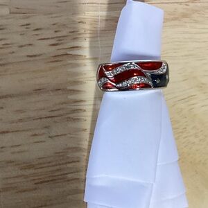 Red and Silver Wave Enamel Ring